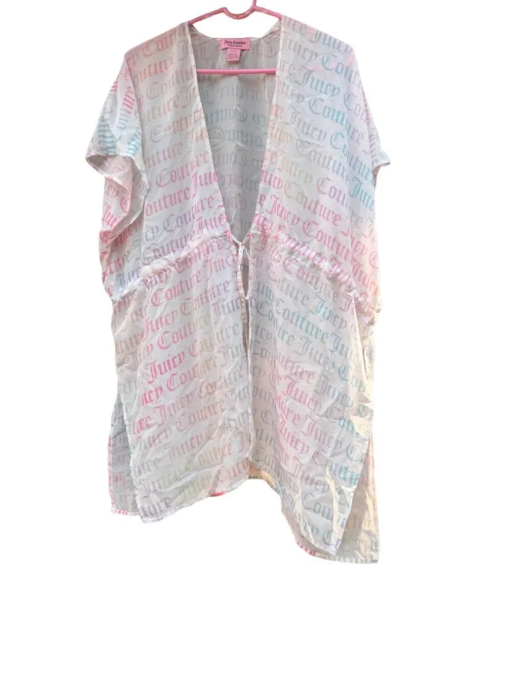 Juicy Couture Sheer White Multicolor Logo Kimono One Size Cover-Up